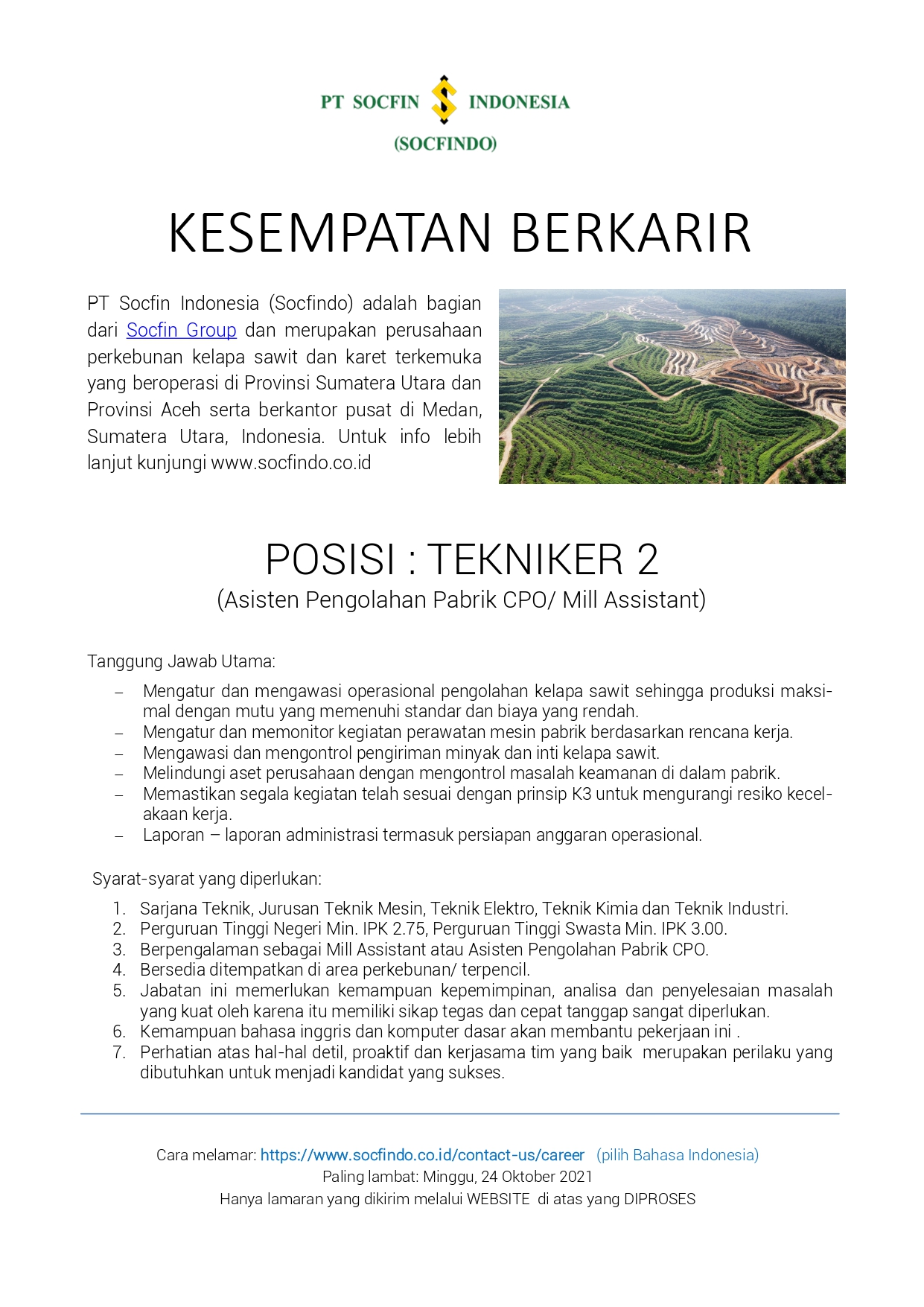 SMK N 2 Tebing TinggiLowongan Kerja PT. Socfin Indonesia